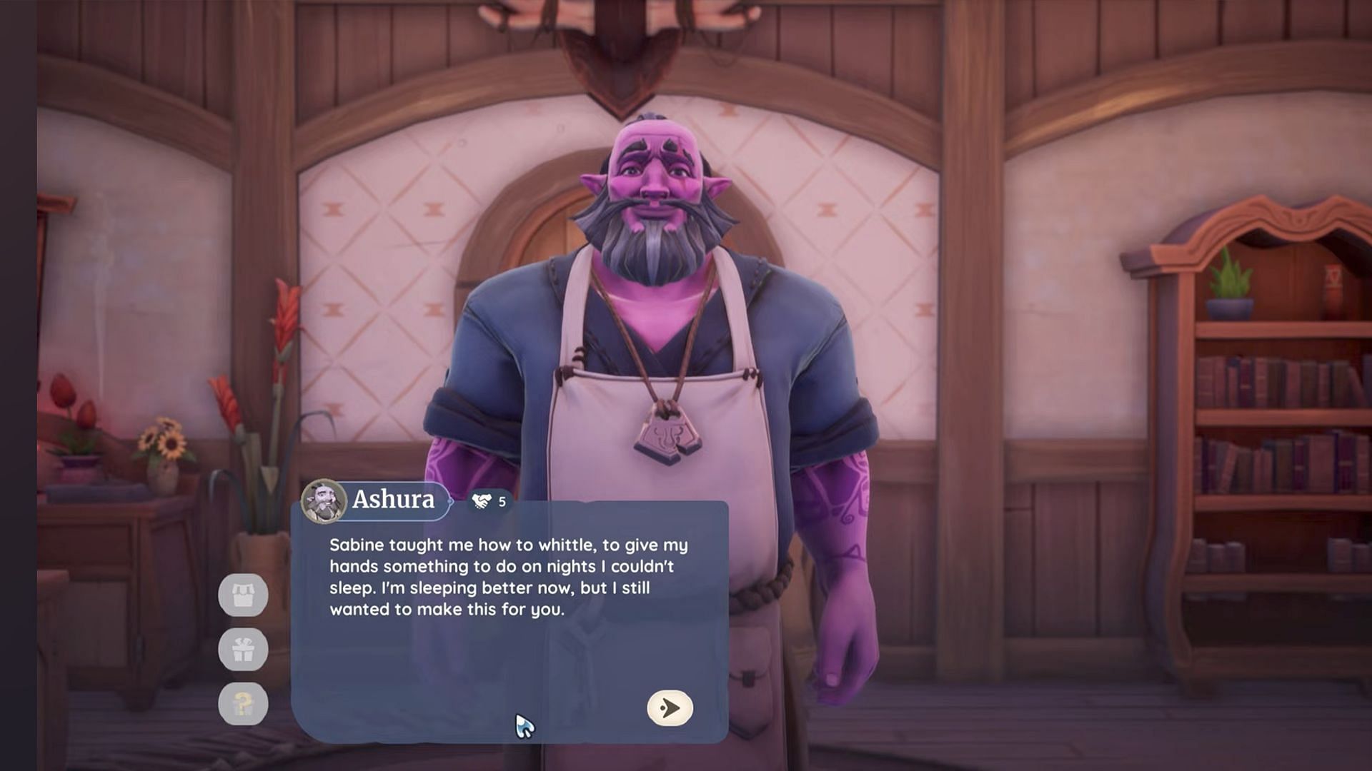 Meet Ashura in his room at the Inn to encourage him to follow through. (Image via Singularity 6)